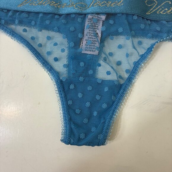 NEW Victoria’s Secret Blue Polka Dot Mesh Thong S Y2K Vibe, Coquette Lingerie - Picture 3 of 7